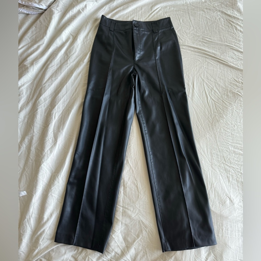 Zara Black Leather Pants - Straight Leg Size M